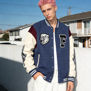 Blouson Bomber Homme Style Américain Vintage en Cuir PU avec Motif Cœur Brodé, Col Montant et Boutonnage Simple - Product Image 1