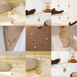 Collar de Perlas y Conchas para Mujer, Chapado en Oro de 18K, Estilo Oceánico con Estrella de Mar, Acero Inoxidable, Elegante y Moderno, Regalo para Fiestas - Product Image 3
