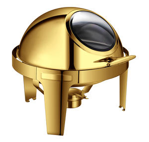 En gros, ensemble de réchaud de buffet rond en acier inoxydable de 6 pintes avec couvercle roulant, bac à aliments, bac à eau et supports à combustible pour la restauration - Product Image 1