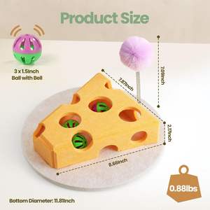 Jouet interactif pour chat en laine écologique, distributeur de friandises durable en feutre en forme de fromage, avec boule sonore et baguette de stimulation - Product Image 6