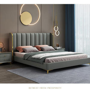 Lit de chambre à coucher moderne de luxe, taille standard, cadre en bois de bouleau, couleur personnalisable, revêtement en cuir microfibre, <span class=keywords><strong>sommier</strong></span> tapissier, garantie 3 ans - Product Image 3