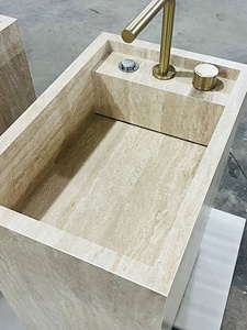 Moderno rettangolo Travertino bagno lavandino in marmo naturale lavabo a mano con Travertino indipendente piedistallo per ville - Product Image 6