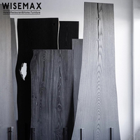 WISEMAX Plateau de table contemporain irrégulier en bois de frêne naturel noir bord vif dalle de bois massif pour salle à manger comptoir de table de bar dessus de bureau