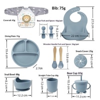 Ensemble de 12 pièces pour l'alimentation des bébés, en silicone de qualité alimentaire, comprenant fourchette, cuillère, bol, bavoir et assiette d'apprentissage