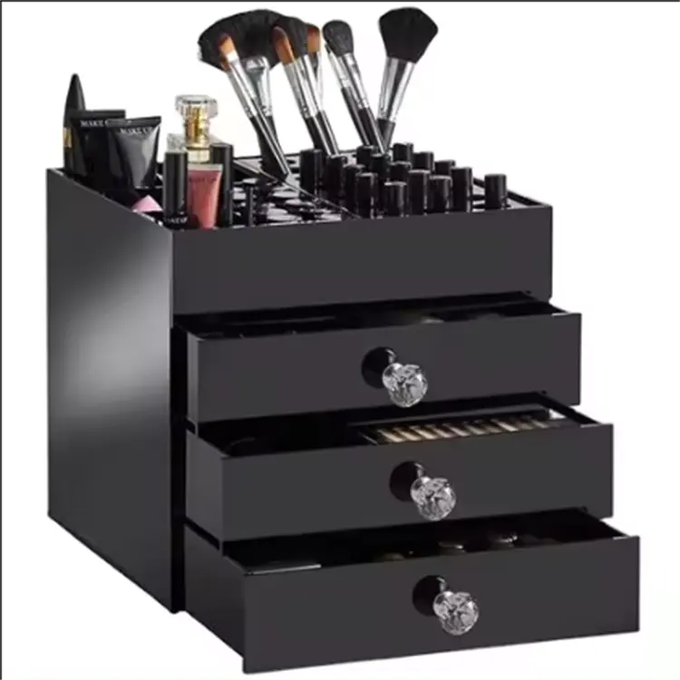 Akrilik makyaj fırçası kutu toptan fiyat akrilik masa makyaj fırça kutusu kozmetik konteyner ile inci