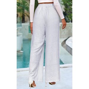 Pantalones anchos para mujer, cintura elástica, tiro alto, ligeros, informales, transpirables, estilo palazzo, para estar en casa - Product Image 5