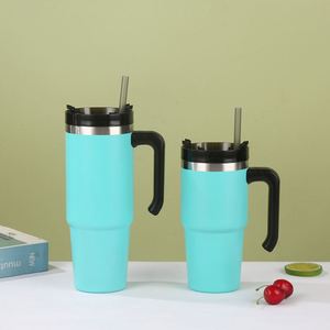 Mug de voyage isotherme sous vide avec poignée, couvercle et paille, base antidérapante, pour café chaud ou froid, 20oz 30oz - Product Image 5