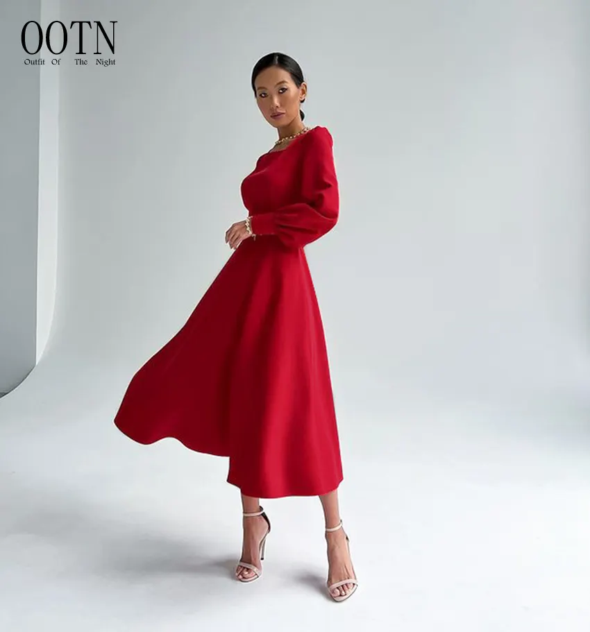 Aachootn — robe de soirée à lacets pour femme, tenue de soirée, taille haute, forme trapèze, manches lanternes, mi-longue, rouge, élégante, noël