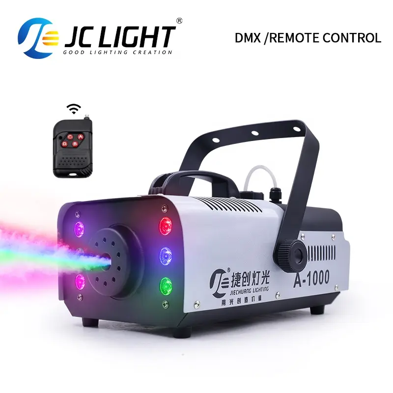 작은 휴대용 1000w RGB Dmx 512 제어 Led 연기 안개 기계 무대 조명 결혼식 파티 무대 이벤트