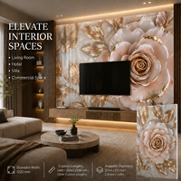 Panel de Pared de PVC con Relieve de Rosa 3D en Dorado MORLENX, Acabado UV, Fácil Instalación para Paredes Decorativas en Boutiques y Proyectos de Interiores