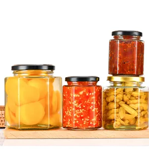 Hot Sale 1.5oz 2.8oz 3oz 6oz 9oz 12oz 16oz 24oz Hexagonal Glass Jar Honey Jars Beef Sauce Empty Storage Tanks Pepper Glass Jars