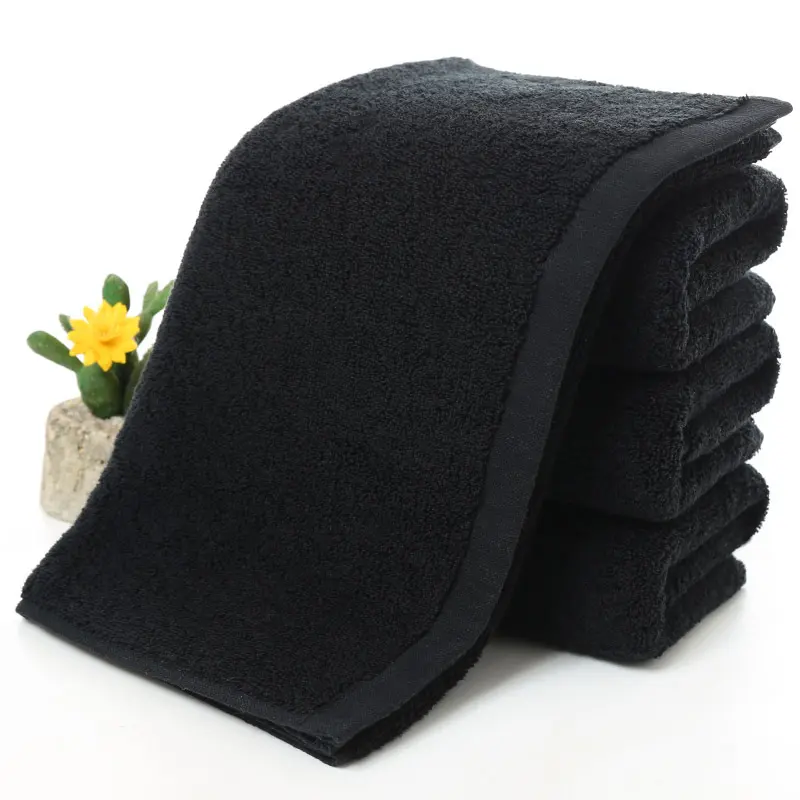100% cotton 40*80cm black hand towels with embroidery logo nail salon towel