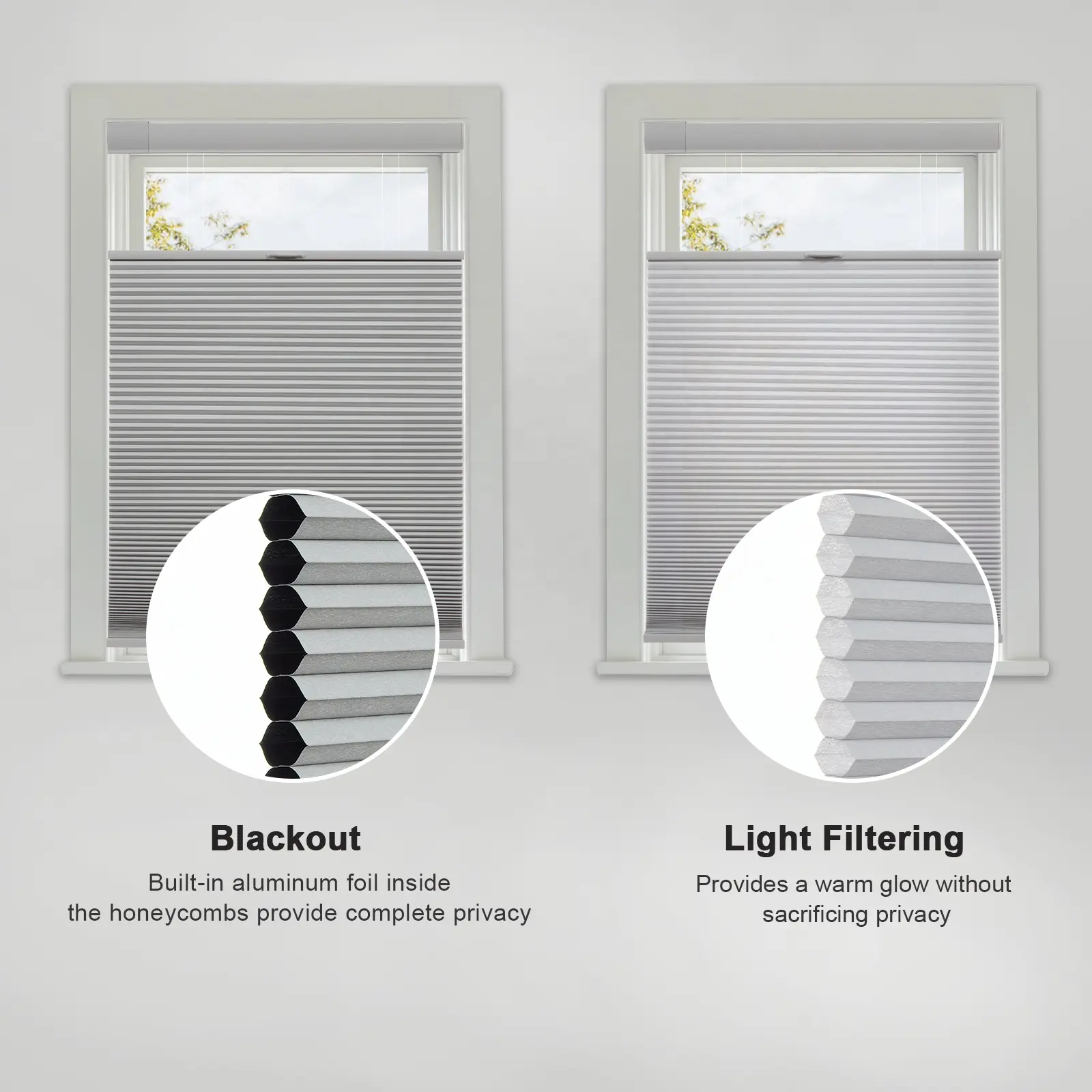 Custom Honeycomb Blinds Cellular Shades 100% Blackout Cellular Shades With Tension Mechanism