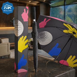 Paraguas de golf multicolor con diseño de piedra, papel y tijera, estilo lindo, de pongee 210T con revestimiento negro y mango de espuma antideslizante. - Product Image 3