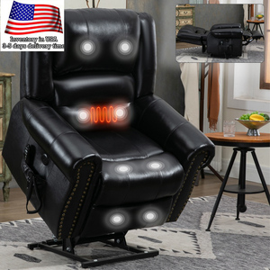 Sillón Reclinable de Cuero Genuino con Doble <span class=keywords><strong>Motor</strong></span> y Masaje Térmico, Sofá Reclinable con Mecanismo de Movimiento de Alta Resistencia y Función de Elevación Eléctrica - Product Image 1