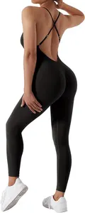 Vestuário de treino Romper Personalizado Sem Mangas Backless V Scrunch Butt Activewear Ginásio Fitness Yoga One Piece Jumpsuit Para As Mulheres