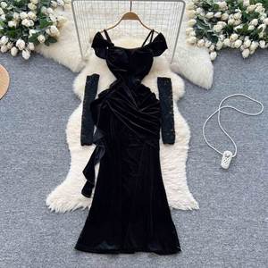 Vestido Maxi de Terciopelo sin Mangas para Mujer, Estilo Casual Americano de Otoño, Tejido Transpirable, Sostenible, Lavable, Antiestático, Corte Imperio 3D - Product Image 3