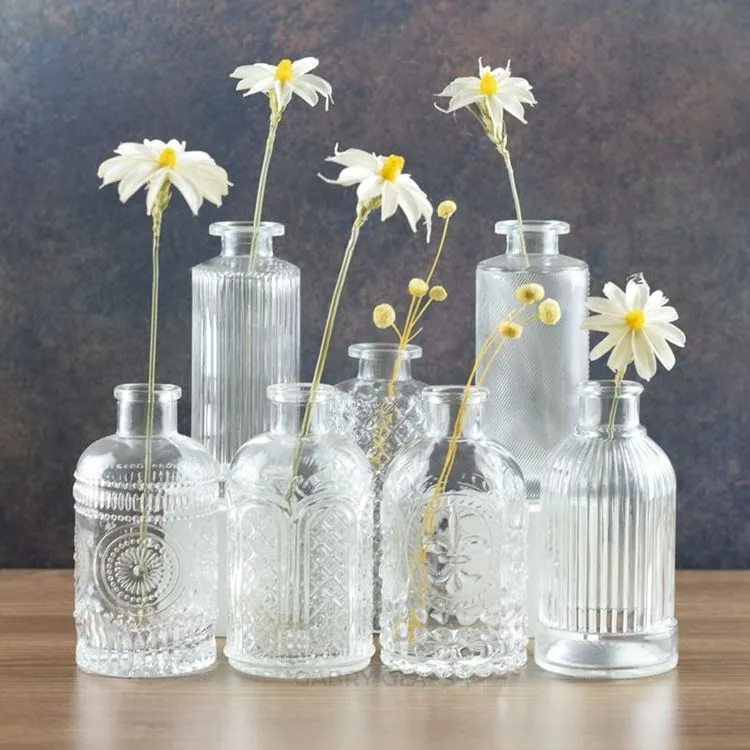 結婚式のためのモダンなカスタムメイドの家の装飾透明なシリンダー透明なガラスクリスタルバッドミニ花瓶