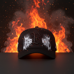 Casquette de baseball de luxe personnalisée <span class=keywords><strong>FEAR</strong></span> NONE de haute qualité avec broderie 3D et strass noirs – Logo personnalisé - Product Image 1