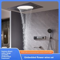Ensemble de douche mural numérique carré en cuivre de luxe léger avec affichage numérique intelligent, jet cascade lumineux LED et pulvérisation pluie