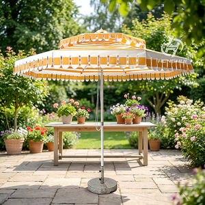 <span class=keywords><strong>Parasol</strong></span> de terrasse en aluminium avec mât central, idéal pour jardin, extérieur, restaurant, plage, mer – Rayures jaunes, bleues et oranges - Product Image 2