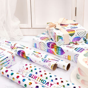 Venta al por mayor 80g cumpleaños colorido estampado en caliente papel tisú 43*300cm regalo lujo embalaje personalizado rollo de papel de regalo - Product Image 3