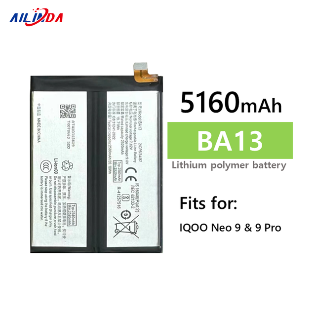 5160mAh BA13 High Quality Original Li-polymer Mobile Phone Battery for VIVO IQOO Neo 9/9 Pro Replacement Stock 12-Month Warranty