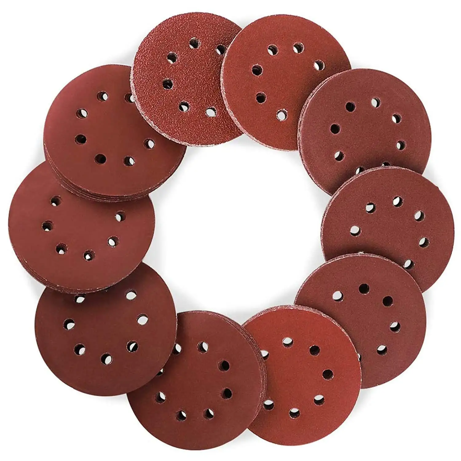 Oem 125Mm 5 Inch 8 Gaten Rood Schuurschijven Haak En Lus Schuurschijf 120 Grit Schuurpapier Schuurmachine Rond M-193