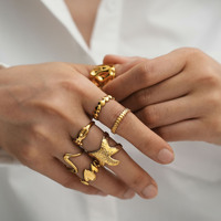 Bagues ajustables mixtes pour femmes, plaquées or 18 carats, étanches, bijoux de mariage et de fiançailles en gros, bagues en acier inoxydable en vrac