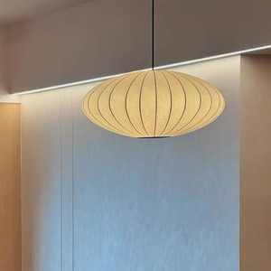 Modern Saucer Pendant Lamp 60cm Dia White Silk Shade E27 LED 3000K Warm <strong>Light</strong> <strong>Dining</strong> <strong>Room</strong> Kitchen Island Hanging <strong>Light</strong> <strong>Fixture</strong> - Product Image 4