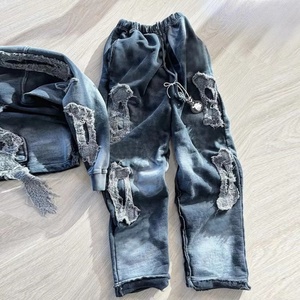 Conjunto Deportivo Vintage de Alta Calidad para Hombre, de Algodón Orgánico, Estilo Hip Hop, con Bordado Desgastado, Sudadera con Capucha Lavada Personalizada, Conjunto de Chándal de Punto - Product Image 2