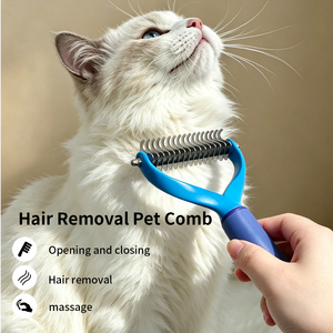 Brosse de toilettage rotative double face pour animaux de compagnie, râteau à sous-koirage en acier inoxydable pour chats et chiens, outil démêlant et dépilatoire - Product Image 5