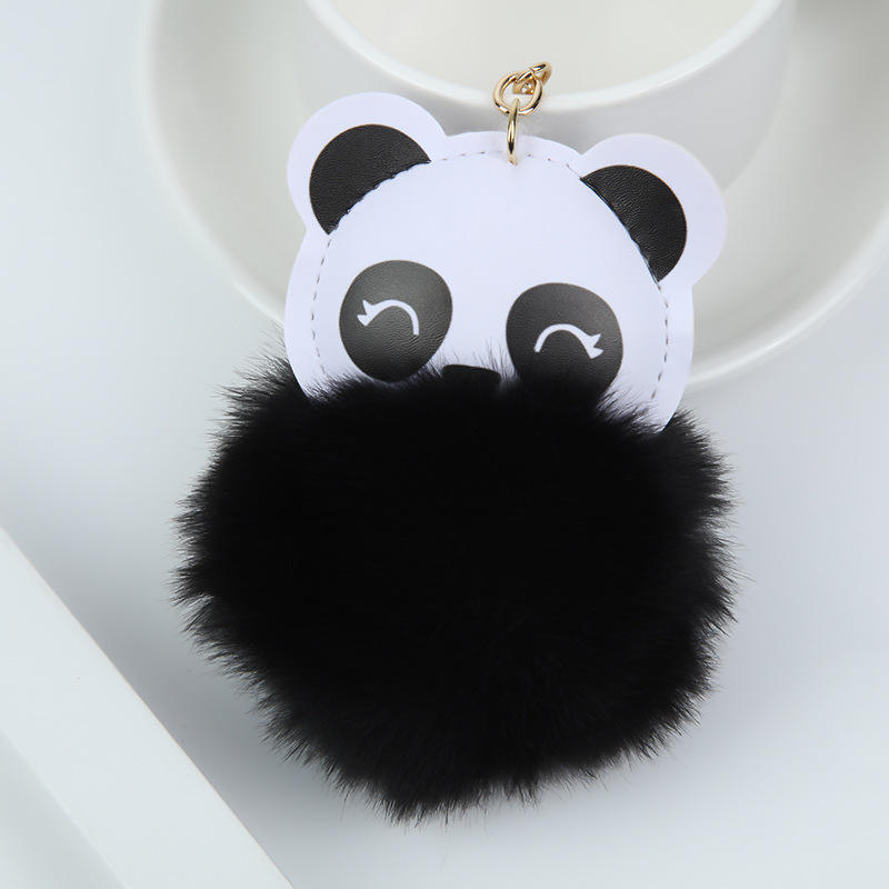 Animal Panda Pom Poms Keychains Fluffy Pompoms Faux Rabbit Fur Ball Panda Key Ring Girls Women Bag Charm Accessories