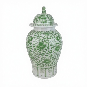 Vase en céramique Jingdezhen émaillé, peint à la main, motif pivoine verte et blanche, avec couvercle lion, capacité 5-15L, pour maison et hôtel - Product Image 3