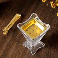 Langxun C23 Brûleur d'encens en verre de cristal arabe sculpté, pour le Moyen-Orient et l'exportation, pour la maison et le salon, avec support à charbon et boîte à cendres
