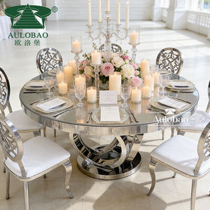 Mesa Redonda Grande con Base de Acero Inoxidable Plateado y Tapa de Cristal para Bodas - Product Image 5