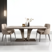 Produit très vendu, mobilier de salle à manger artistique moderne pour l'intérieur, table à manger carrée en marbre italienne 6 places, pieds en métal, OEHOME