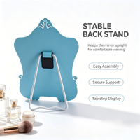 Miroir de maquillage de style baroque personnalisable, cadre en métal de haute qualité avec support pliable, miroir de table pour salons de beauté
