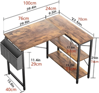 Bureau d'ordinateur portable réglable en forme de L de 39 pouces avec étagères ouvertes, poste de travail d'angle réversible pour bureau à domicile, sac de rangement