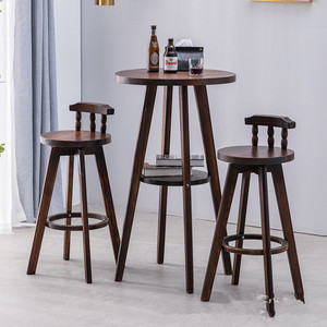 <b>Solid</b> <b>Wood</b> Carbonized bar Stool American Style Swivel bar Chair Front <b>Desk</b> Dining Table High Chair Creative Home Stool - Product Image 3