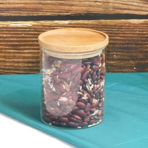Custom Empty Round Storage Spice Glass Jar with Bamboo Lid storage jar