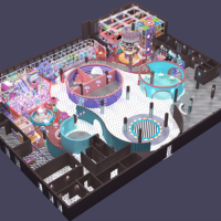 Aire de jeux intérieure commerciale sur le thème du cirque vintage, avec piscine à balles, labyrinthe et zones multi-activités pour centres commerciaux et parcs d'attractions familiales