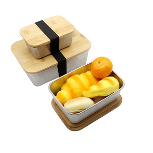 Food Grade stainless steel bamboo cover food containers lunch box