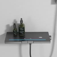Ensemble de robinetterie de douche mural thermostatique gris anthracite moderne et minimaliste avec touches de style piano en laiton et rail coulissant réglable