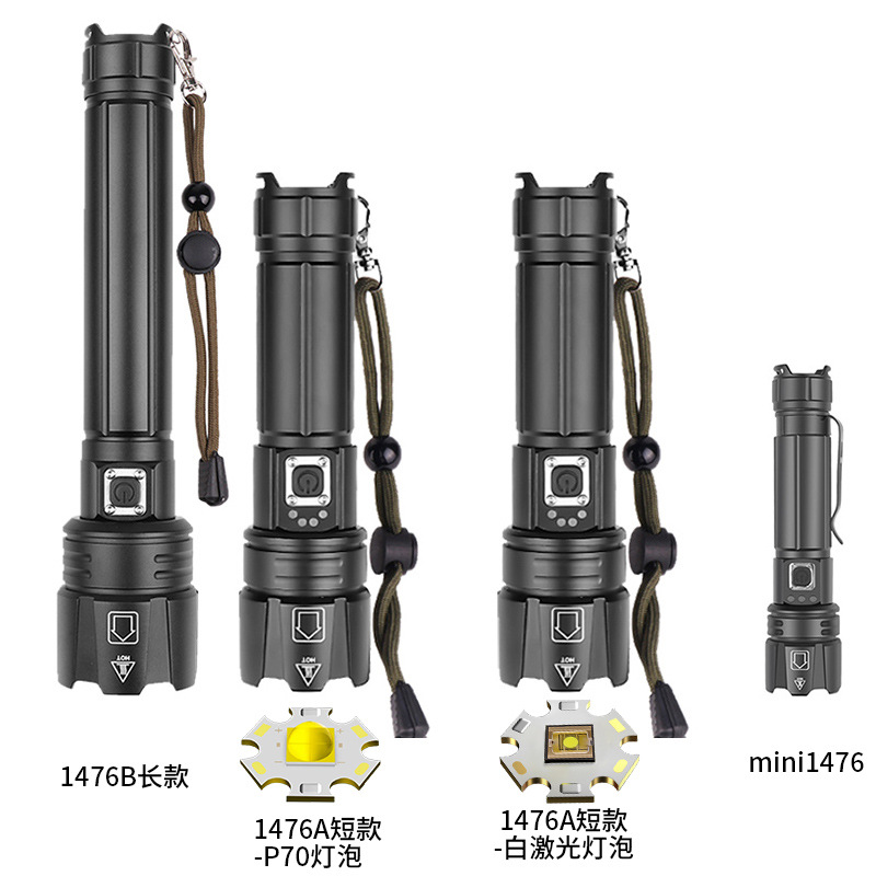 1476 Short XHP70 (carga tipo C) con 1 batería 18650 y cable USB
