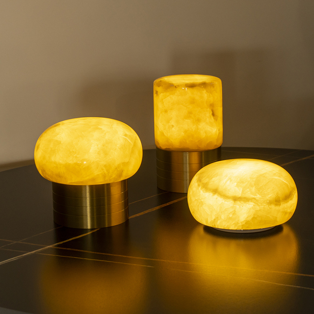 Stone Luxury Brass Cordless 1000mAh Rechargeable Indoor Outdoor Table Light Modern Portable Marble LED Table Lamp