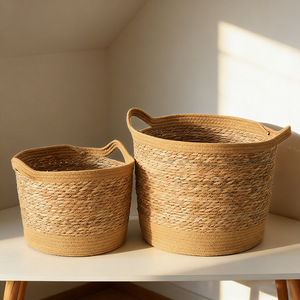 Woven Storage <b>Basket</b> Round Cotton Rope Handmade Clothing Organizer For Home Decor - Product Image 2