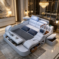 Echtes Leder Modernes Verstellbares Multifunktionales Smart-Bett mit Massage, Hydraulik und Stauraum in Queen- und King-Size, Modular für Zuhause und Schlafzimmer
