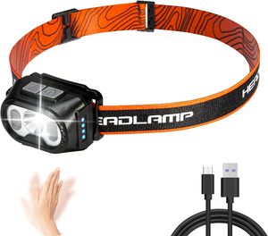 Lampe frontale LED puissante, étanche IP65, faisceau réglable, portée de 200 à 299 m, double lumière, intensité variable, rechargeable par USB, portable, CRI élevé 90 - Product Image 1