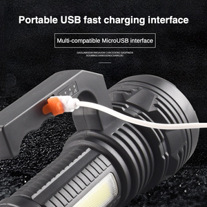 Projecteur <span class=keywords><strong>LED</strong></span> ABS portatif, <span class=keywords><strong>lampe</strong></span> de poche <span class=keywords><strong>rechargeable</strong></span> par USB, étanche, pour les urgences, les tempêtes, les pannes de courant, la chasse, la randonnée - Product Image 4